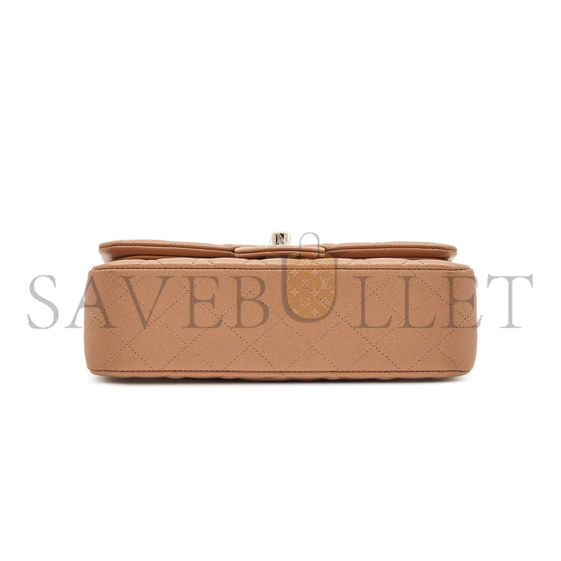 Ch**el quilted caviar small classic double flap bag dark beige 203204 (23*14.5*6cm)